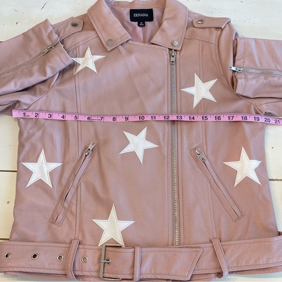 Zenana Star Moto Jacket Faux Leather, Pink Size Medium Bikercore Celestial - Picture 5 of 10